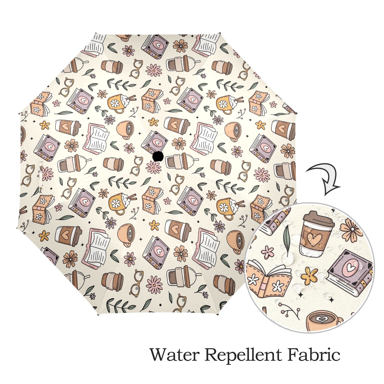 Books And Coffee - Semi-Automatic Foldable Umbrella (Model U12) Semi-Automatic Foldable Umbrella (U12)