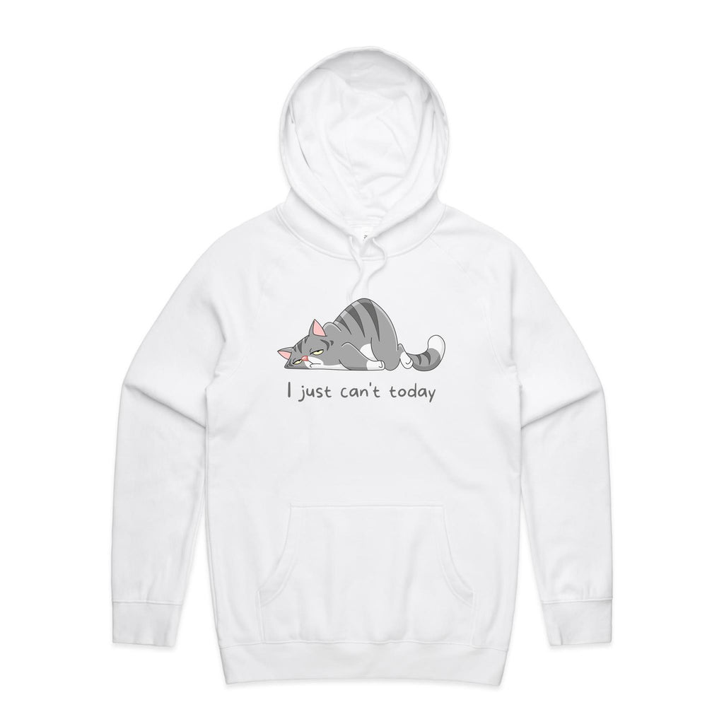 Cat, I Just Can't Today - Mens Hoodie White Mens Hoodie animal Printed In Australia