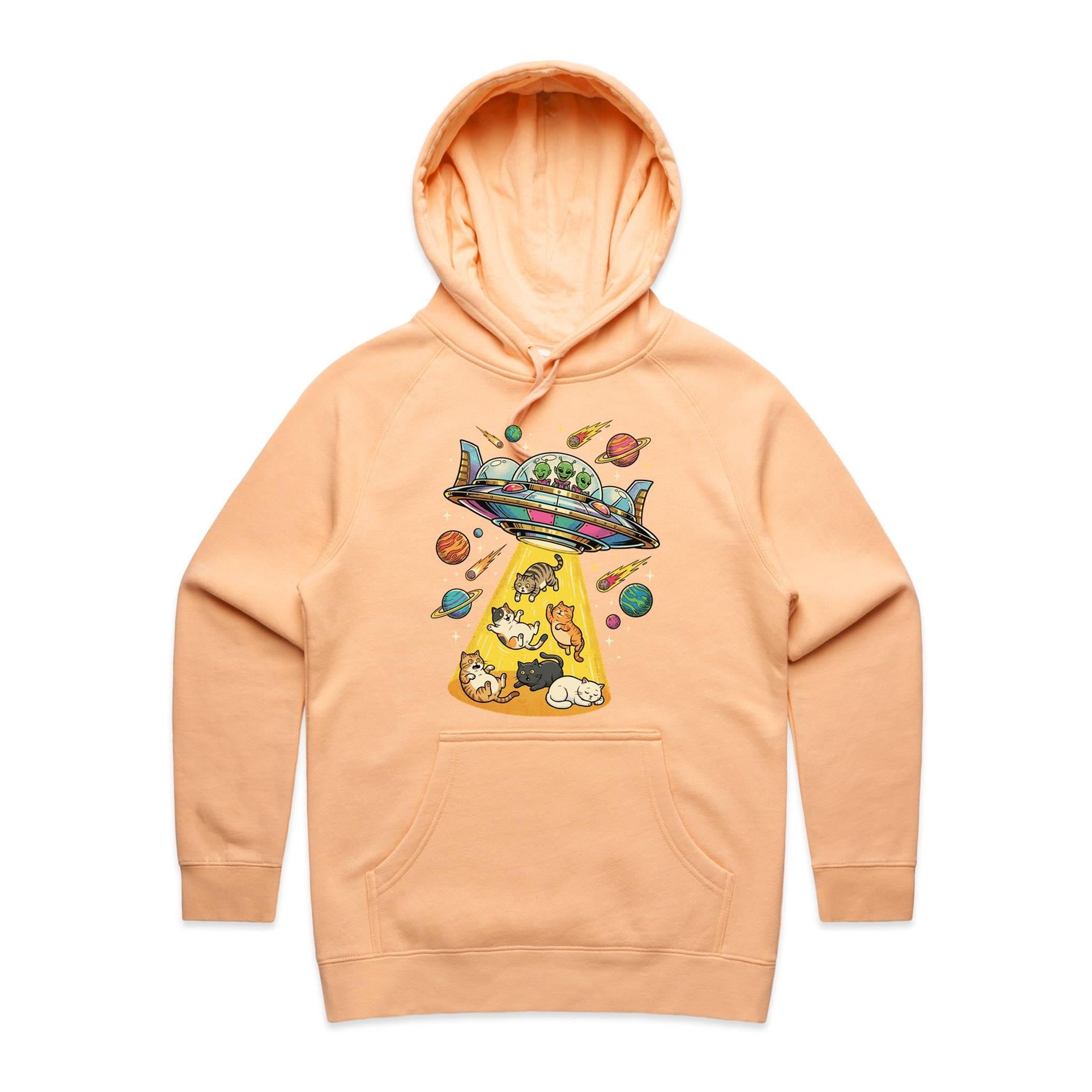 UFO Cat Abduction Women's AS Colour Hoodie Peach Womens Hoodie animal Printed In Australia Sci Fi