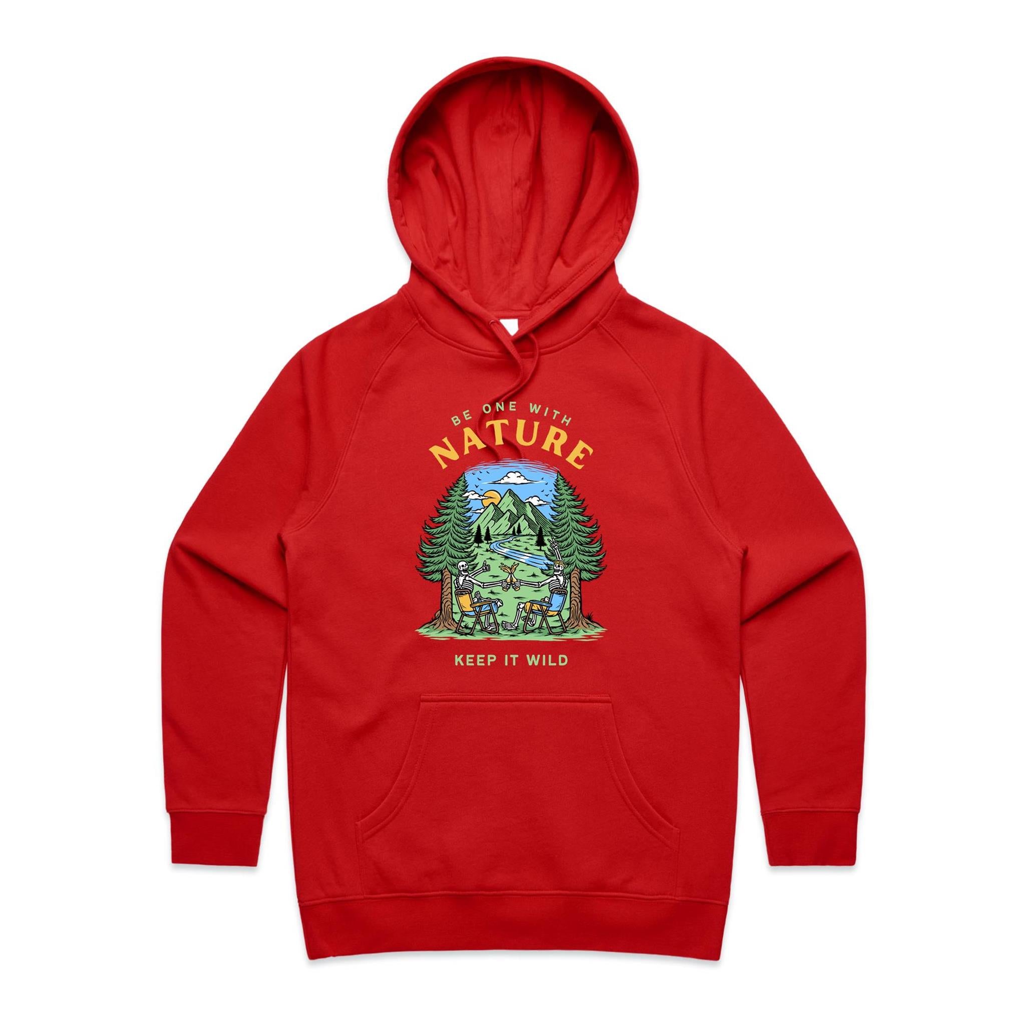 Be One With Nature, Skeletons - Womens Hoodie Red Womens 2XL Womens Hoodie Printed In Australia