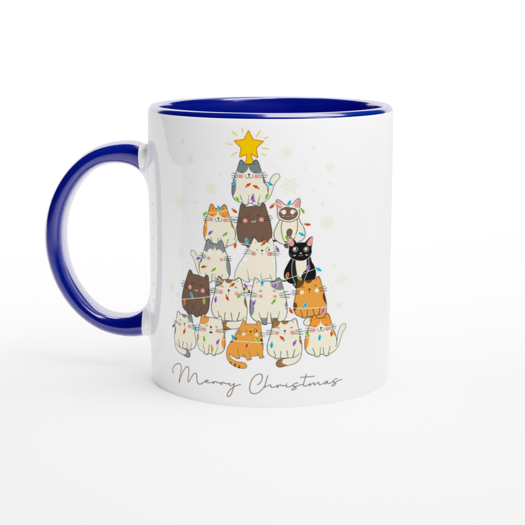 Cats Merry Christmas - 11oz Ceramic Mug Ceramic Blue Christmas Colour Mug Christmas Globally Fulfilled