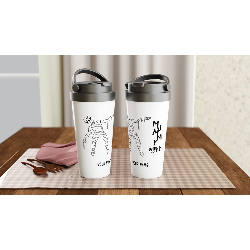 Personalised Mummy Needs A Coffee White 15oz Stainless Steel Travel Mug Personalised Travel Mug Globally Fulfilled Mum