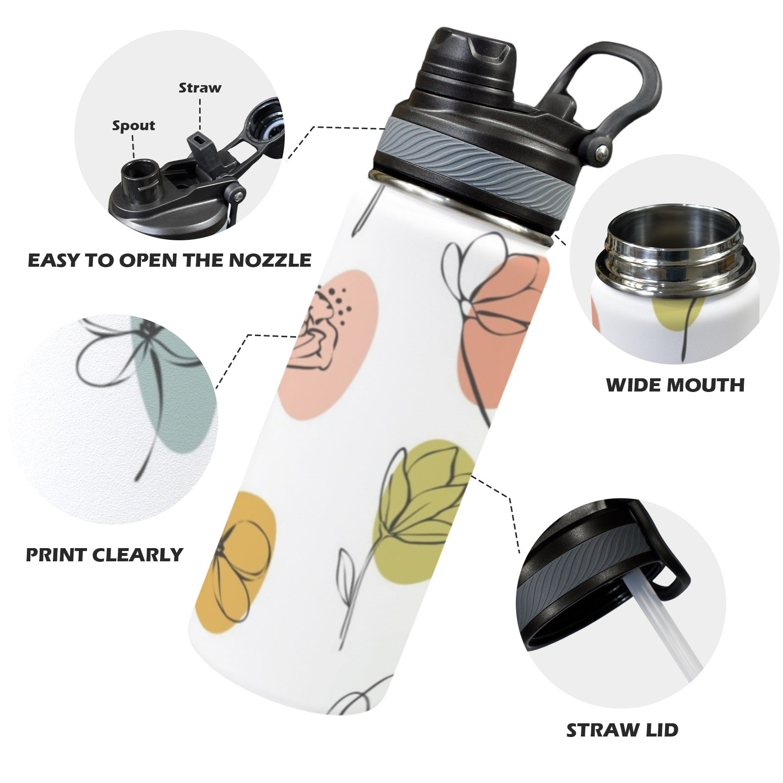 Flower Lines - Insulated Water Bottle with Dual-Use Lid (18oz) Insulated Water Bottle with Dual-Use Lid (18oz) Printed Offshore
