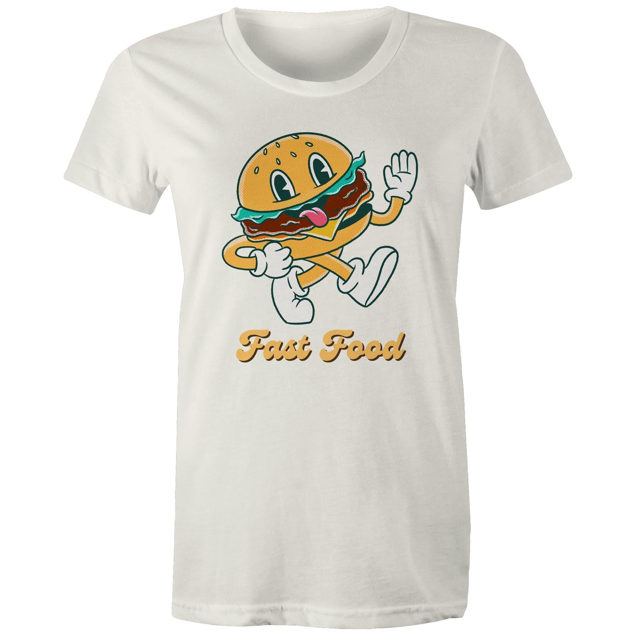 Fast Food, Hamburger - Womens T-shirt Natural Womens T-shirt Food Printed In Australia