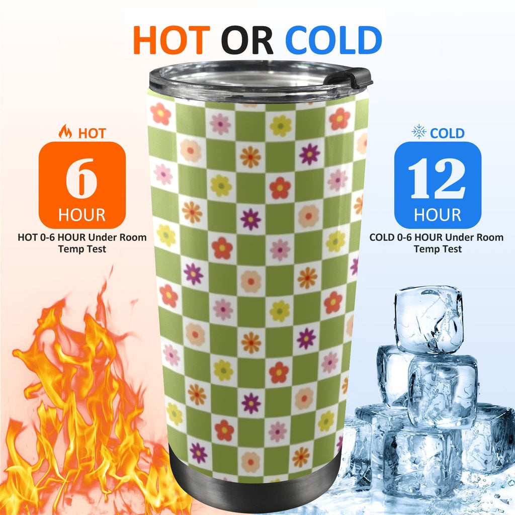 Flower Check 20oz Mobile Tumbler with Lid (Black Lock) 20oz Travel Mug Plants Printed Offshore