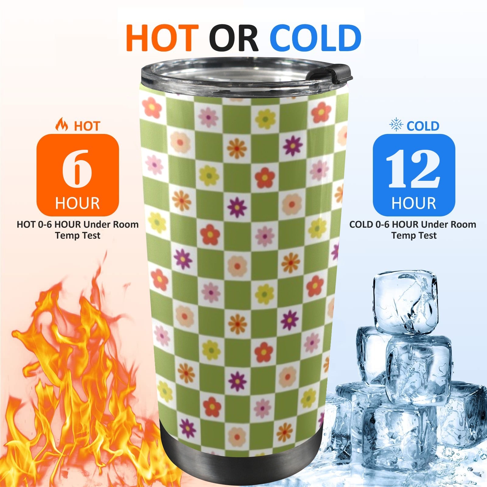 Flower Check 20oz Mobile Tumbler with Lid (Black Lock) 20oz Travel Mug Plants Printed Offshore