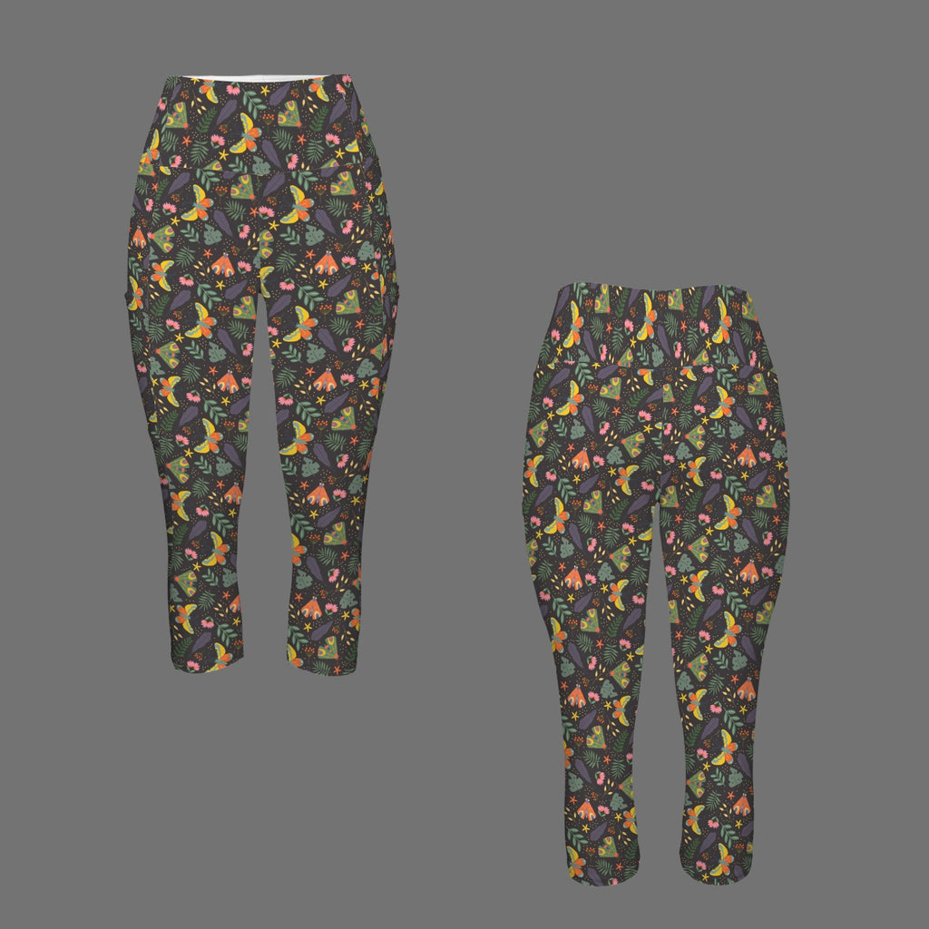 Dark Butterfly Women's High Waist Pocket Capri Yoga Leggings Women's High Waist Capri Yoga Leggings animal Printed Offshore