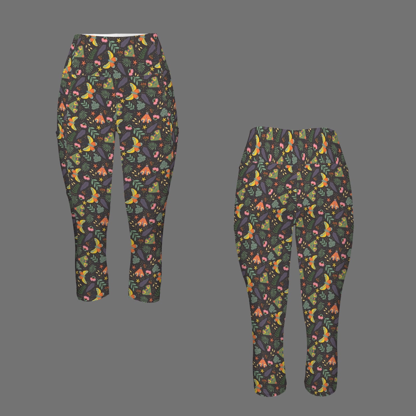 Dark Butterfly Women's High Waist Pocket Capri Yoga Leggings Women's High Waist Capri Yoga Leggings animal Printed Offshore