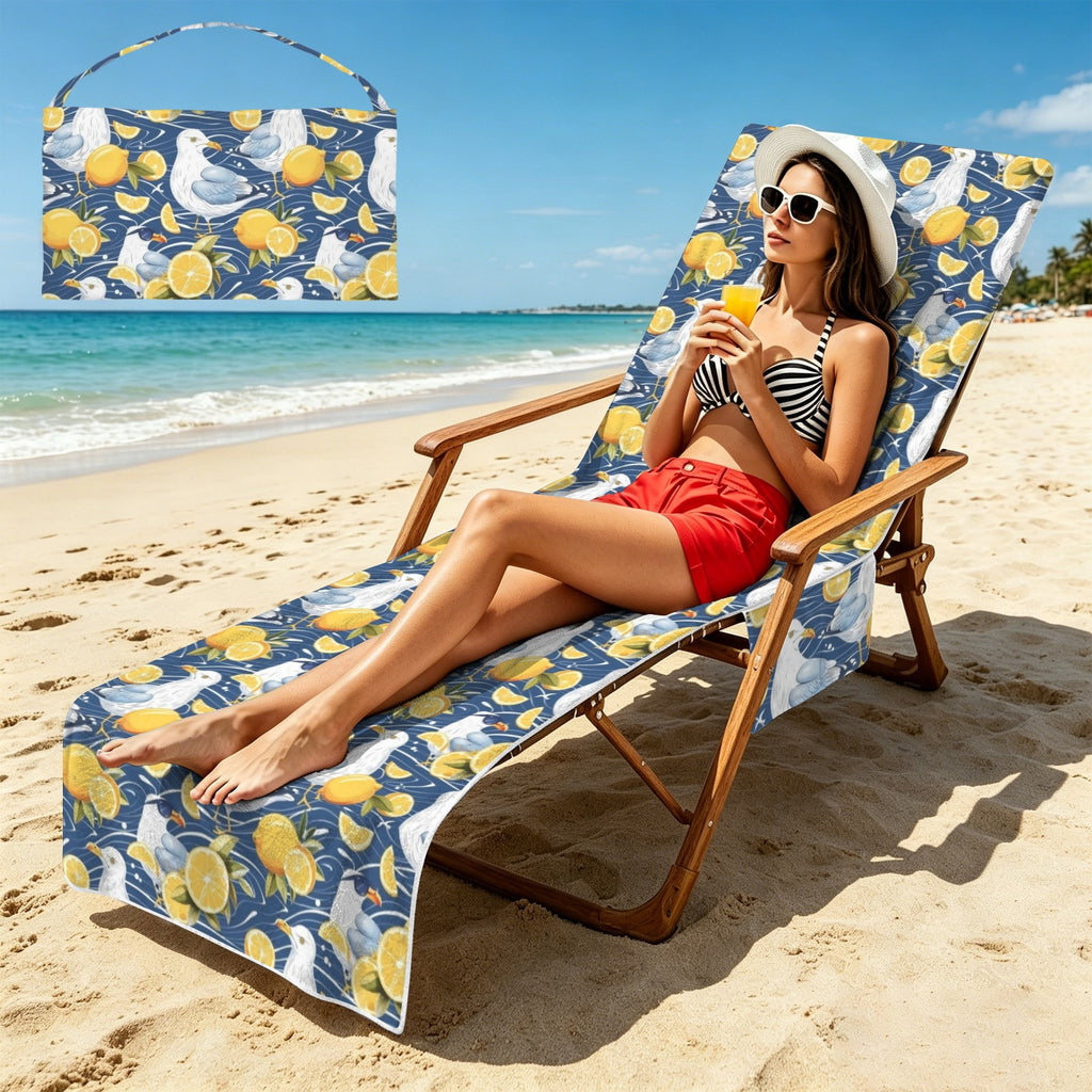 Lemon Seagull Beach Chair Towel Cover with Side Pockets