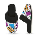 80's Abstract - Women's Fur Trim Thick-Sole Indoor Slippers Women's Fur Trimmed Slippers Printed Offshore Retro
