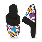 80's Abstract - Women's Fur Trim Thick-Sole Indoor Slippers Women's Fur Trimmed Slippers Printed Offshore Retro