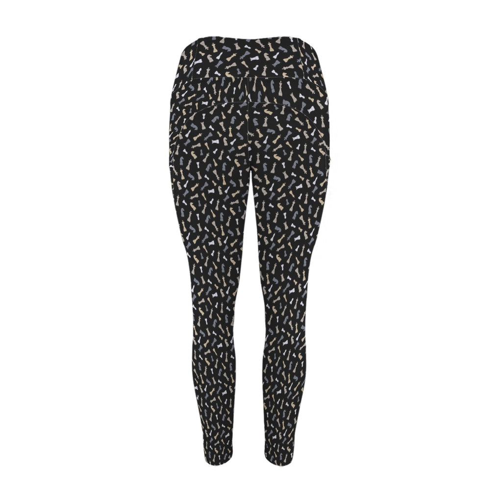 Chess Pattern Women's High Waist Pockets Yoga Leggings Women's High Waist Pockets Yoga Leggings Chess Games Printed Offshore