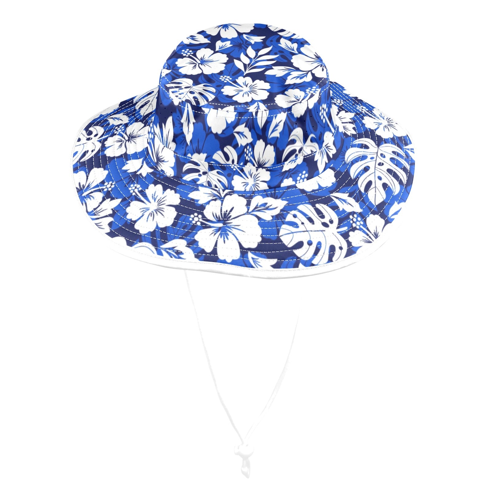 Blue Hawaiian Floral - Wide Brim Bucket Hat Wide Brim Bucket Hat Plants Printed Offshore
