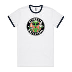 Coffee Is Universal, Alien - Staple Ringer Tee White Navy Ringer T-Shirt Coffee Printed In Australia Sci Fi