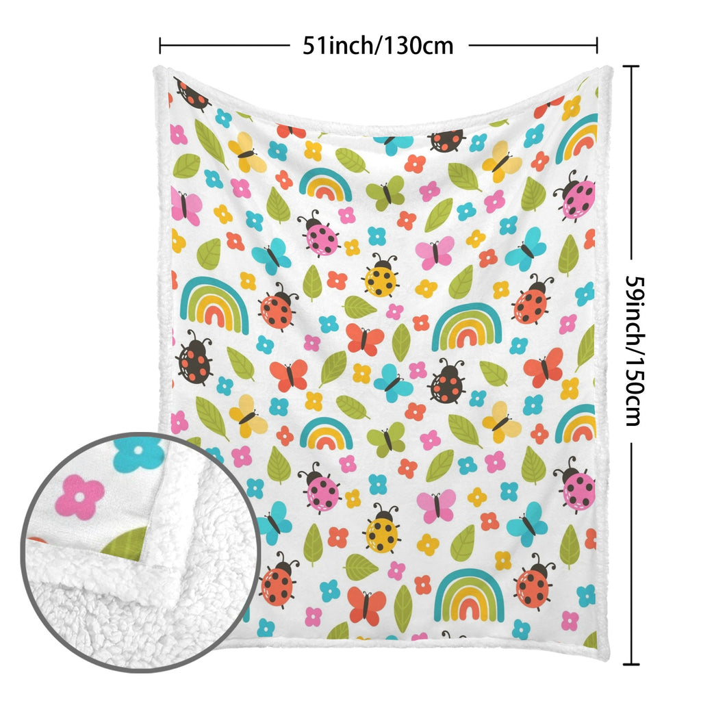 Ladybugs And Rainbows - Double-Layer Fleece Blanket 51"x59"