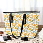 Retro Boho Flower PU Leather Tote Bag Large Leather Tote Bag-Large Plants Printed Offshore