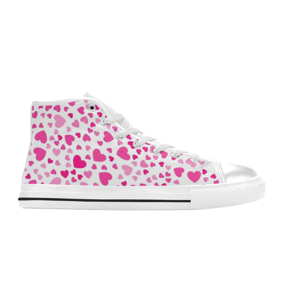 Pink Hearts On White - Kids' High Top Canvas Shoes Kids High Top Canvas Shoes Love Printed Offshore
