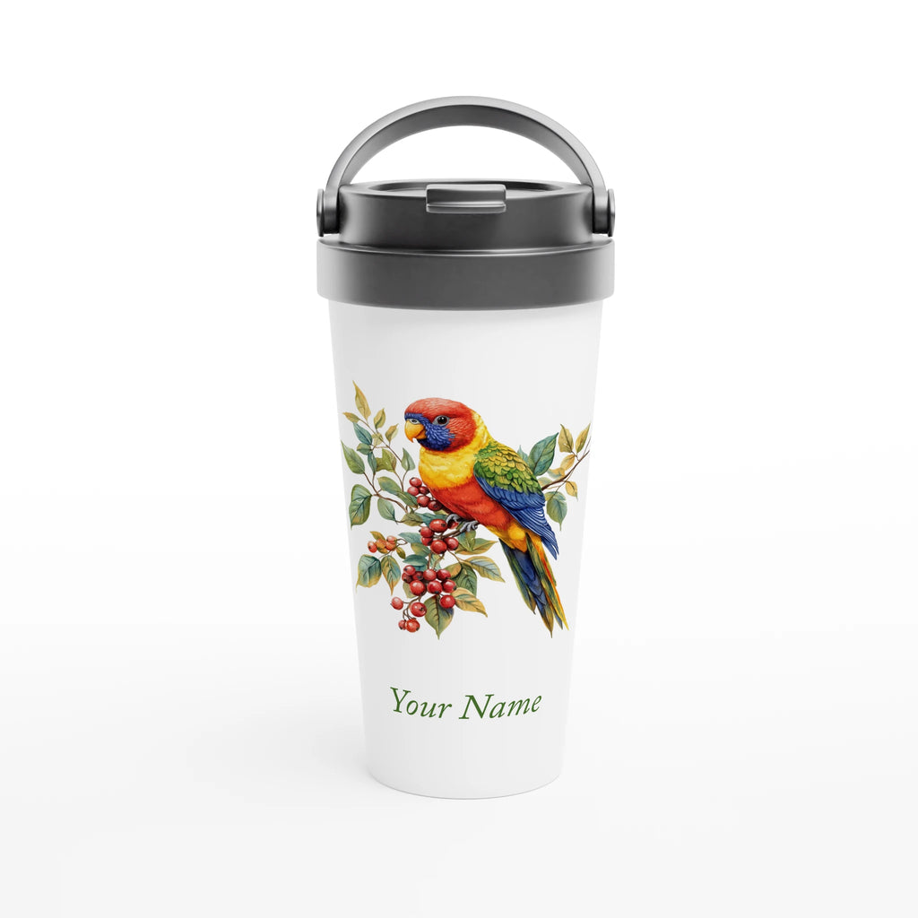 Personalise - Lorikeet, Australian Birds - White 15oz Stainless Steel Travel Mug Default Title Personalised Travel Mug animal Globally Fulfilled