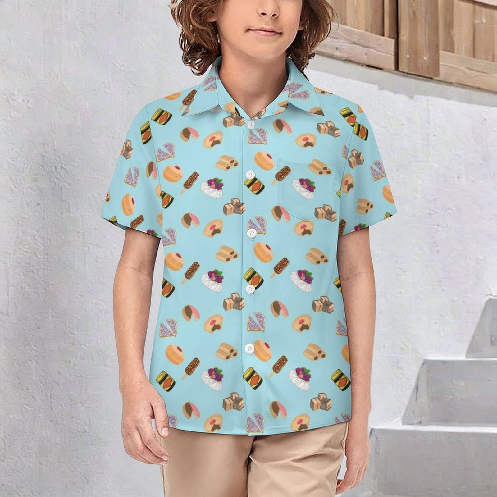 Classic Australian Food Icons Kids Cotton Short Sleeve Shirt