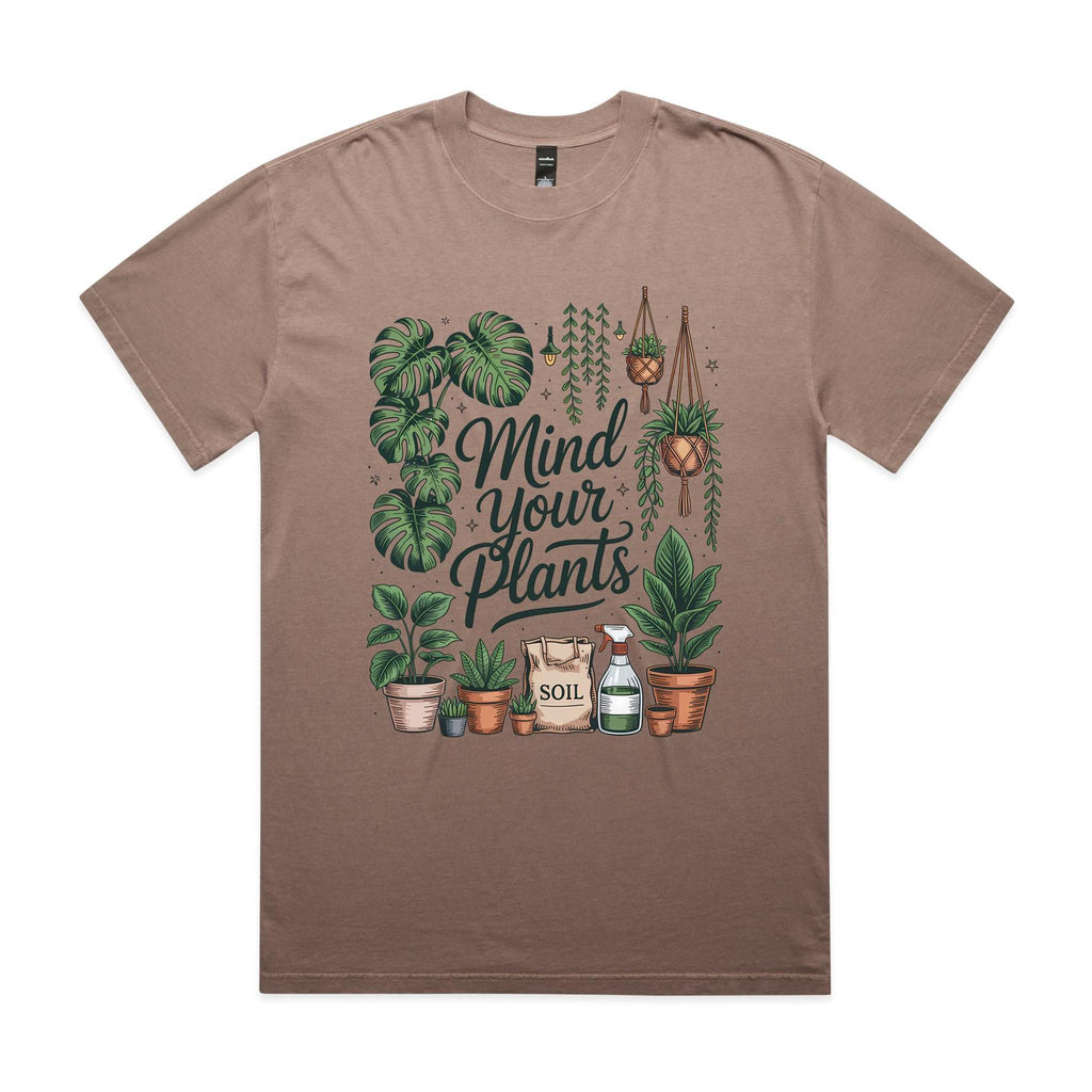 Mind Your Plants AS Colour Heavy Faded Tee Unisex Faded mushroom Heavy Faded T-shirt Plants Printed In Australia