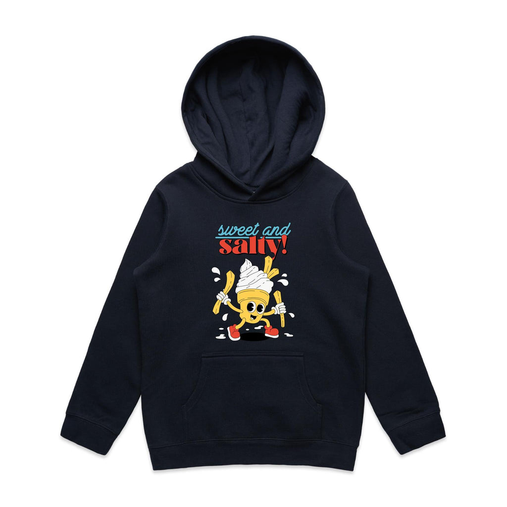 Sweet And Salty, Ice Cream And Fries - Kids Hoodie Navy Kids Hoodie Printed In Australia