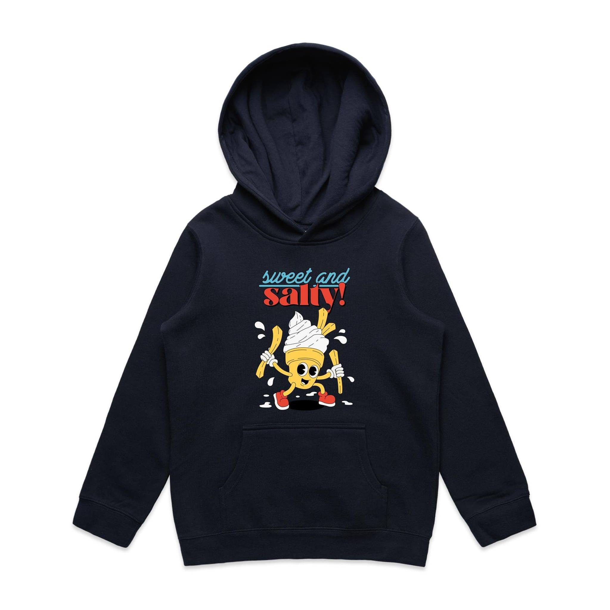 Sweet And Salty, Ice Cream And Fries - Kids Hoodie Navy Kids Hoodie Printed In Australia