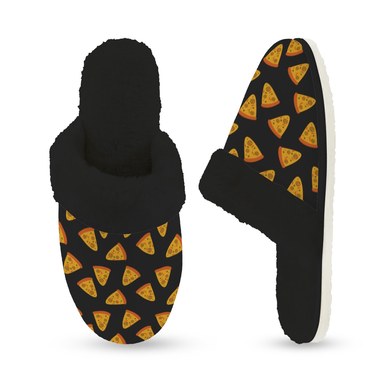 Pizzas Women's Fur Trim Thick-Sole Indoor Slippers Women's Fur Trimmed Slippers Food Printed Offshore