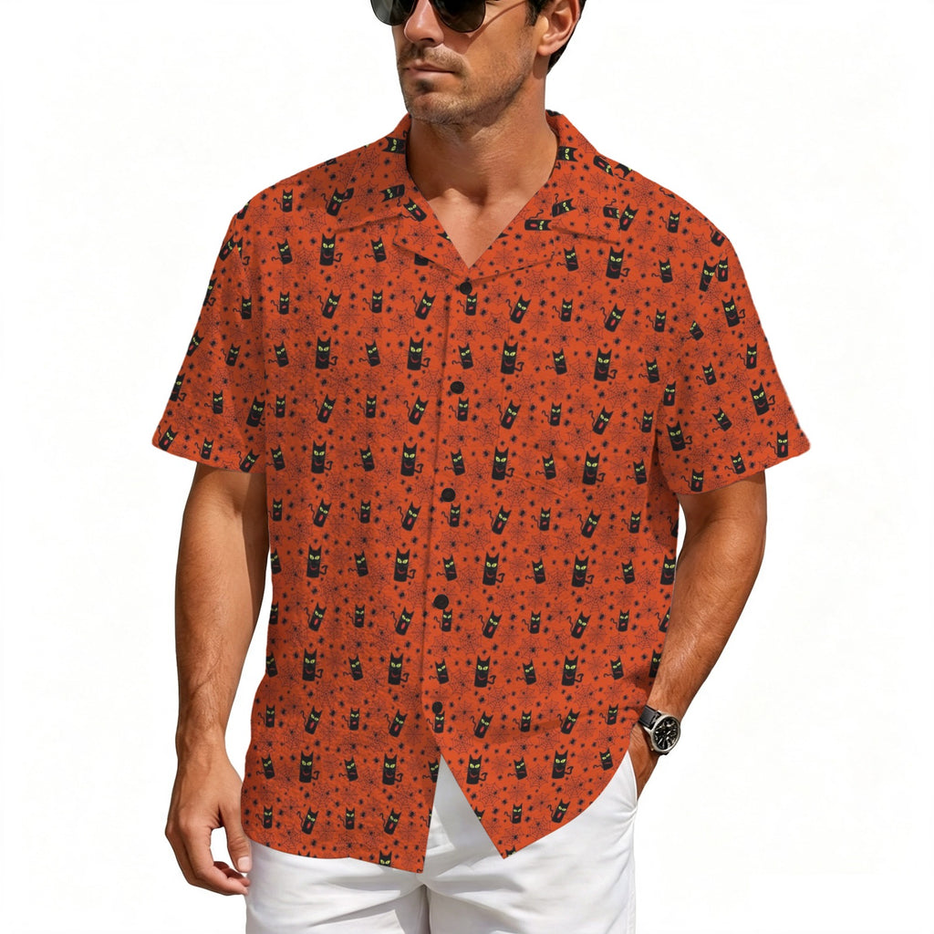 Halloween Black Cats Men's Crinkle Hawaiian Shirt