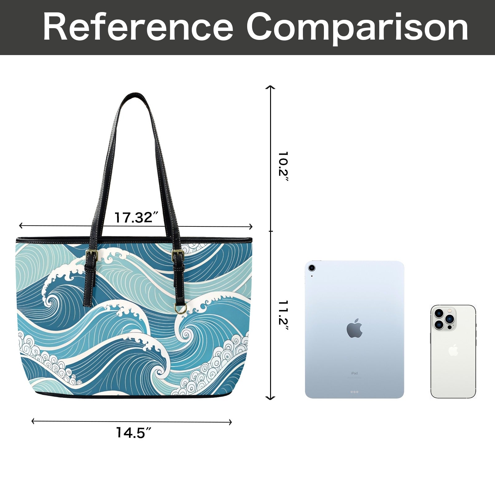 Ocean Waves - PU Leather Tote Bag - Large