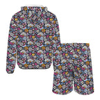 Graphic Flowers On Black Men's Lightweight Sun Hoodie & Shorts Set Men's Lightweight Sun Hoodie & Shorts Plants Printed Offshore