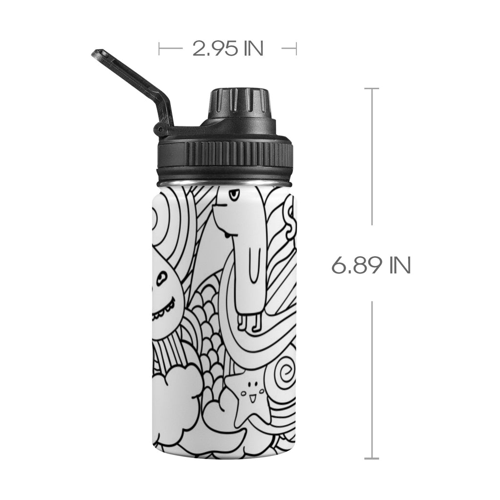 Black And White Creatures - Kids Water Bottle with Chug Lid (12 oz) One Size Kids Water Bottle with Chug Lid Printed Offshore Sci Fi
