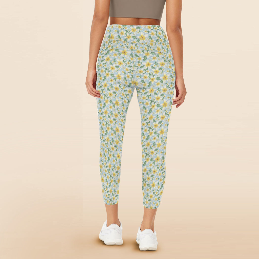 Delicate Frangipani Women's High Waist Pockets Yoga Leggings Women's High Waist Pockets Yoga Leggings Plants Printed Offshore