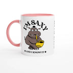 Personalised - I'm Saxy And I Know It, Saxophone Hippo - White 11oz Ceramic Mug with Colour Inside Ceramic Pink Personalised 11oz Mug animal customise Globally Fulfilled Music personalise