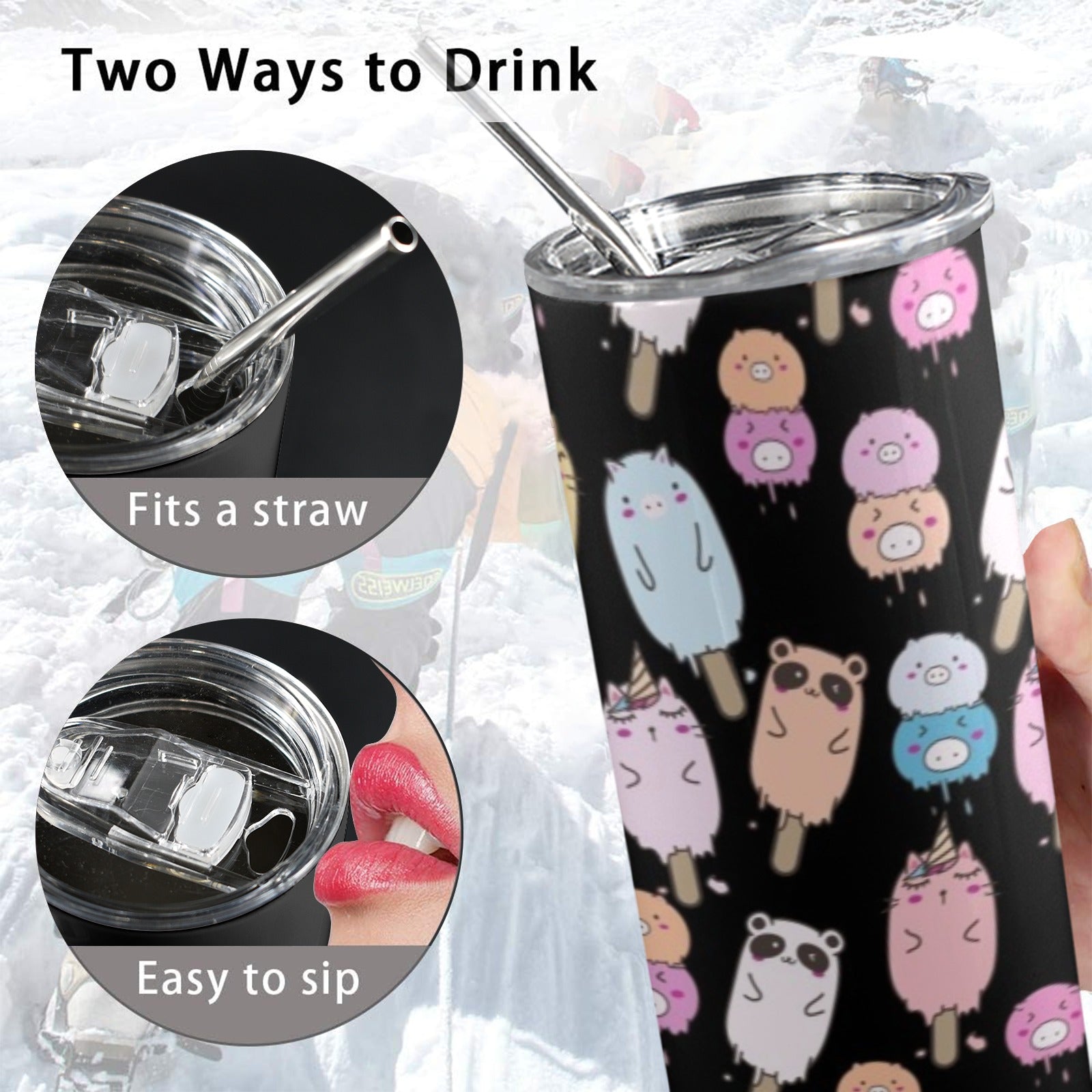 Cute Animal Ice Blocks - 20oz Tall Skinny Tumbler with Lid and Straw
