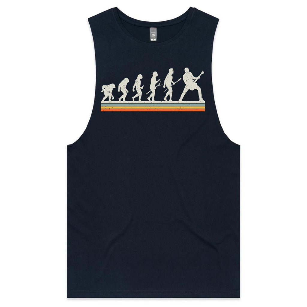 Guitarist Evolution - Mens Tank Top Tee Navy Drop Arm Tank Top Music Printed In Australia
