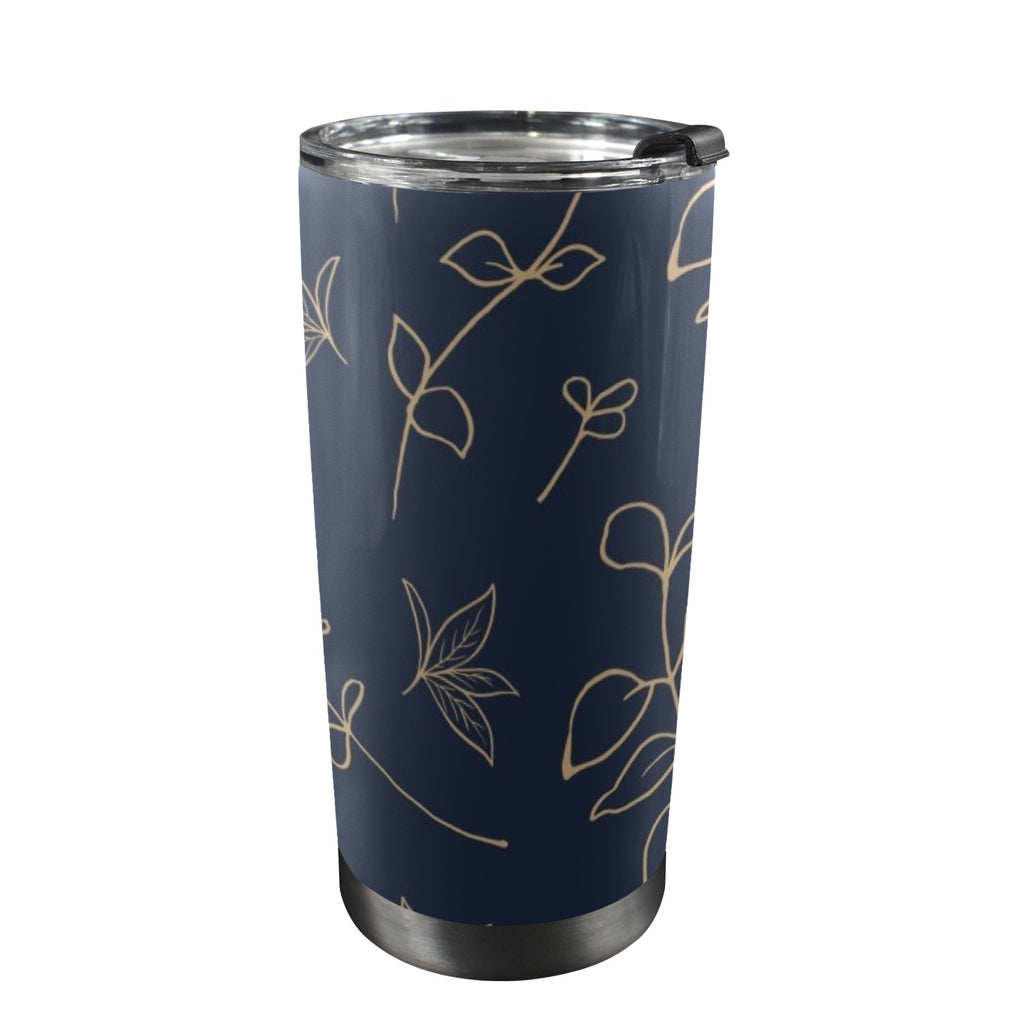 Gold Flowers On Navy - 20oz Mobile Tumbler with Lid (Black Lock) One Size 20oz Travel Mug Printed Offshore