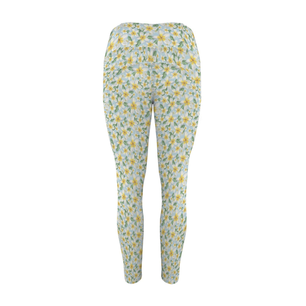 Delicate Frangipani Women's High Waist Pockets Yoga Leggings Women's High Waist Pockets Yoga Leggings Plants Printed Offshore