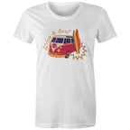 Drive And Surf - Womens T-shirt White Womens T-shirt Printed In Australia Summer Surf