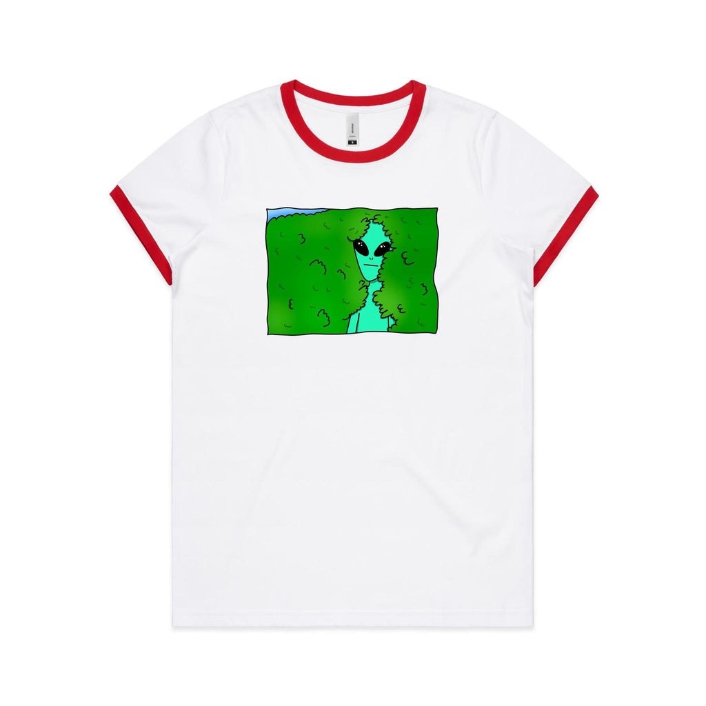 Alien Hedge Meme - Women's Ringer Tee White Red Womens Ringer T-shirt Printed In Australia Sci Fi