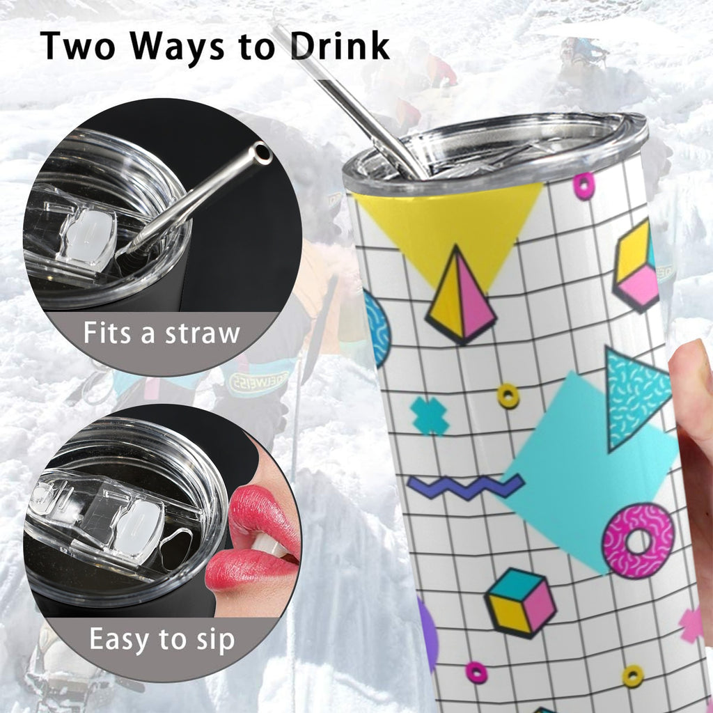 80's Grid - 20oz Tall Skinny Tumbler with Lid and Straw
