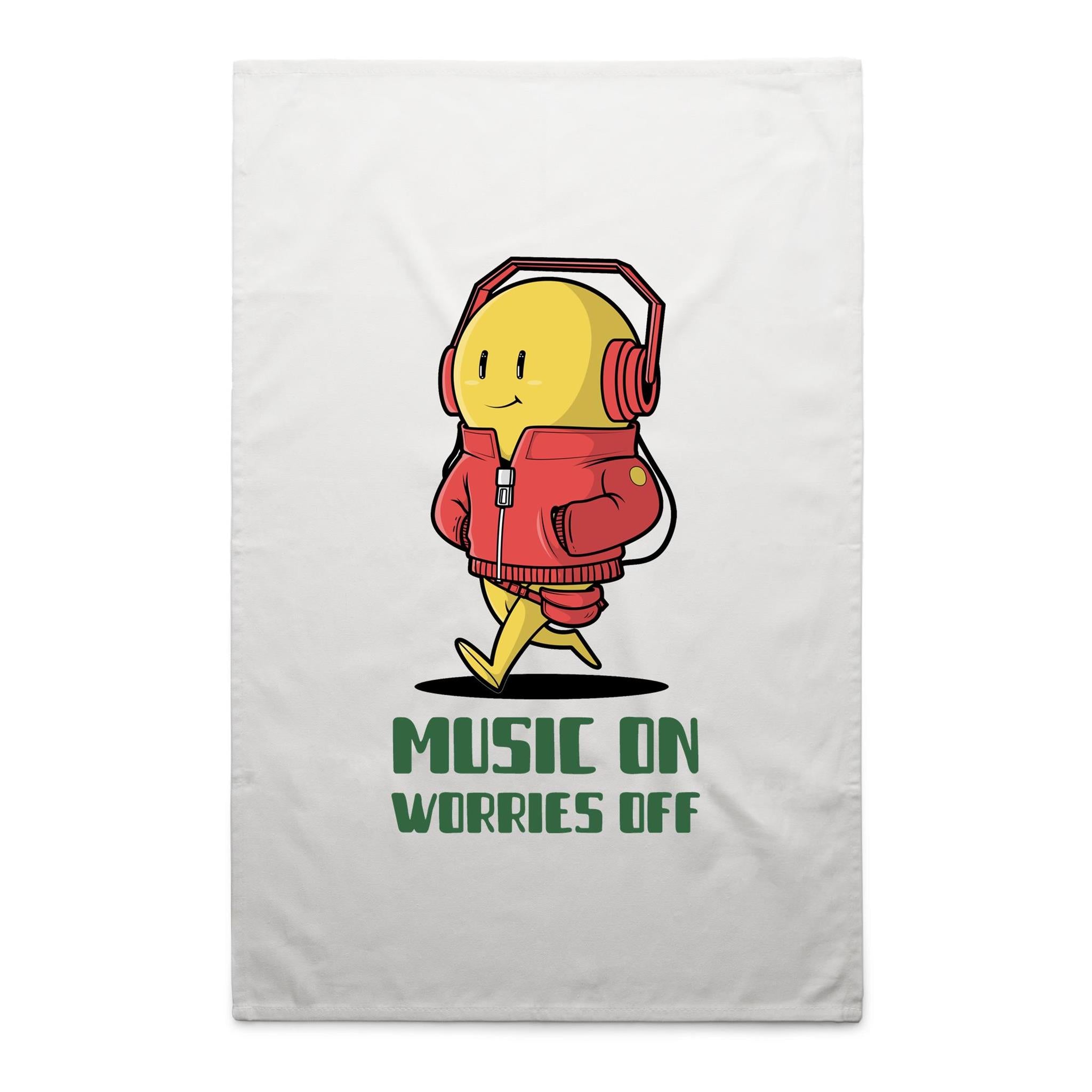 Music On, Worries Off - AS Colour Tea Towel White One Size Tea Towel Music Printed In Australia