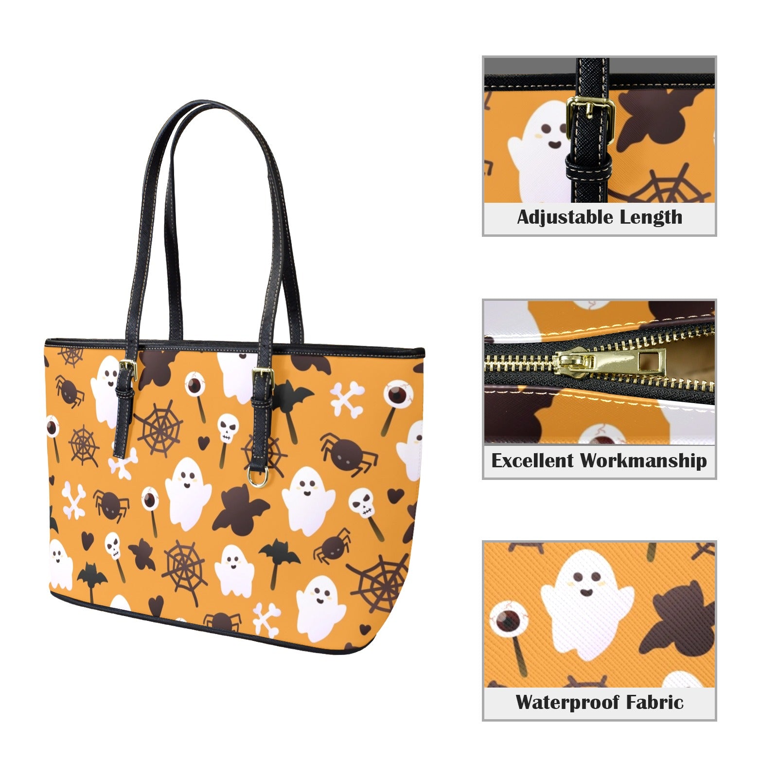 Halloween Ghosts PU Leather Tote Bag Large