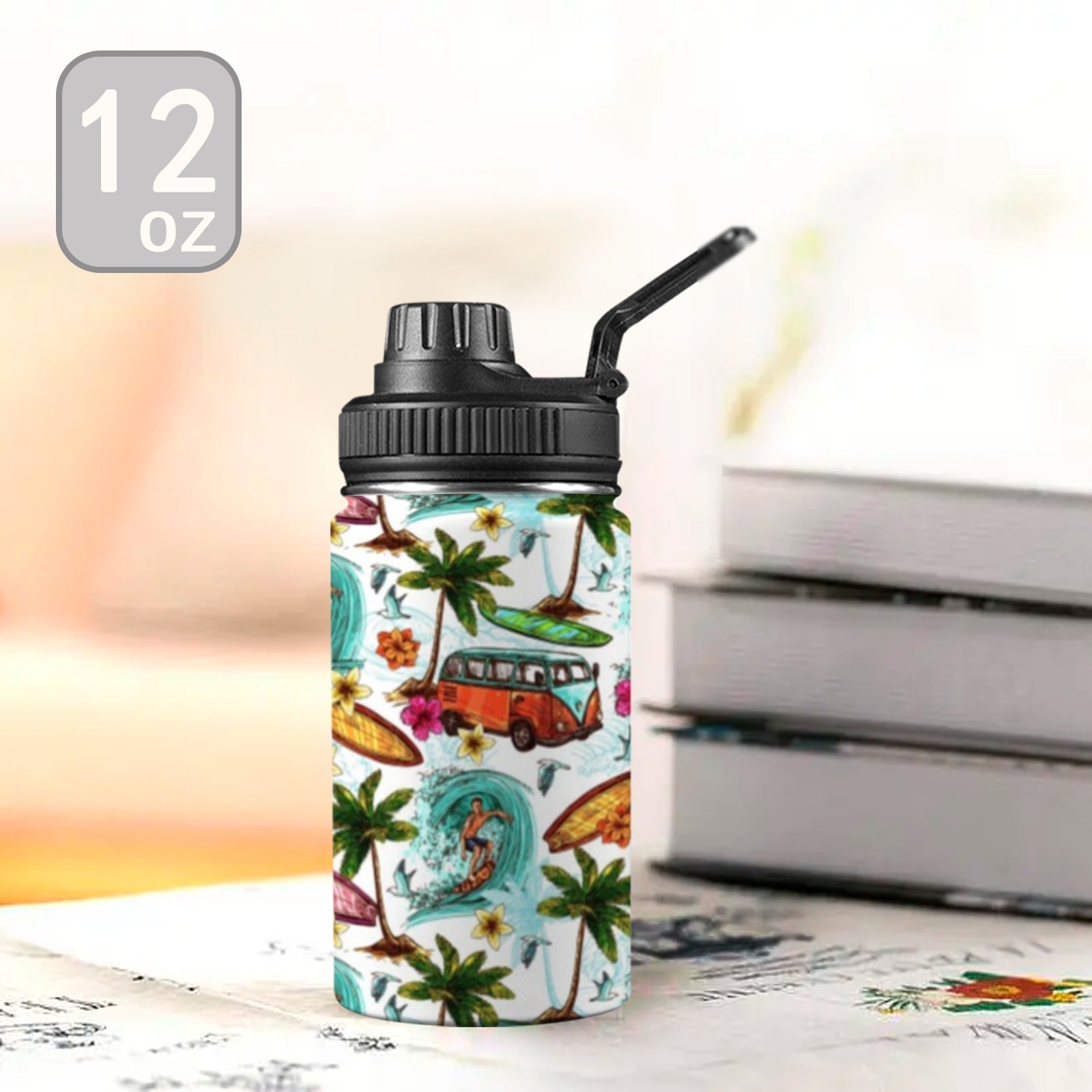 Surfing Safari Kids Water Bottle with Chug Lid (12 oz) Kids Water Bottle with Chug Lid Printed Offshore Surf