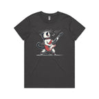 Cat Playing Guitar Women's AS Colour T-shirt Charcoal Womens T-shirt animal Music Printed In Australia