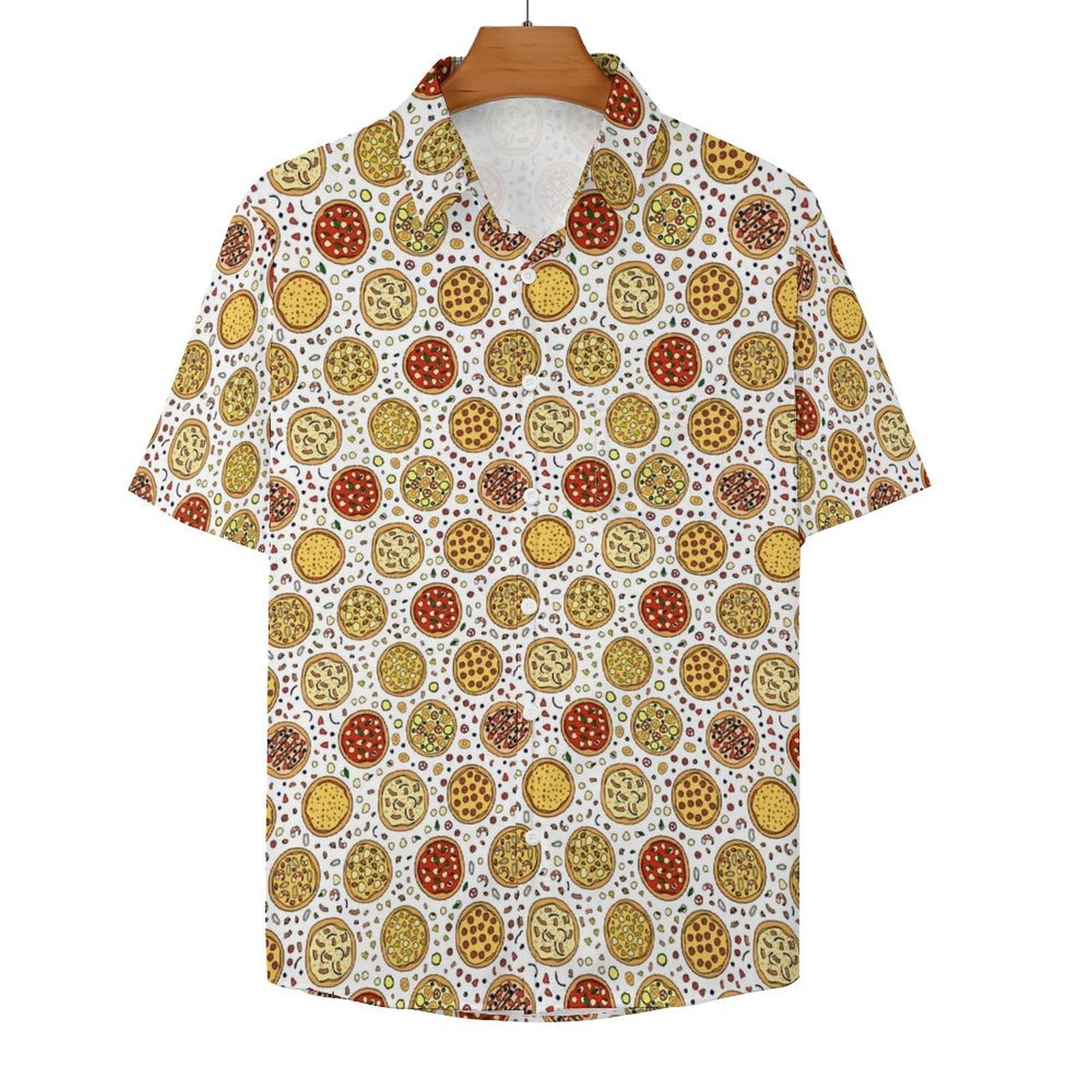 Round Pizzas On White Women's Short-Sleeve Button Up Shirt Women's Short-Sleeve Button Up Shirt Food Printed Offshore