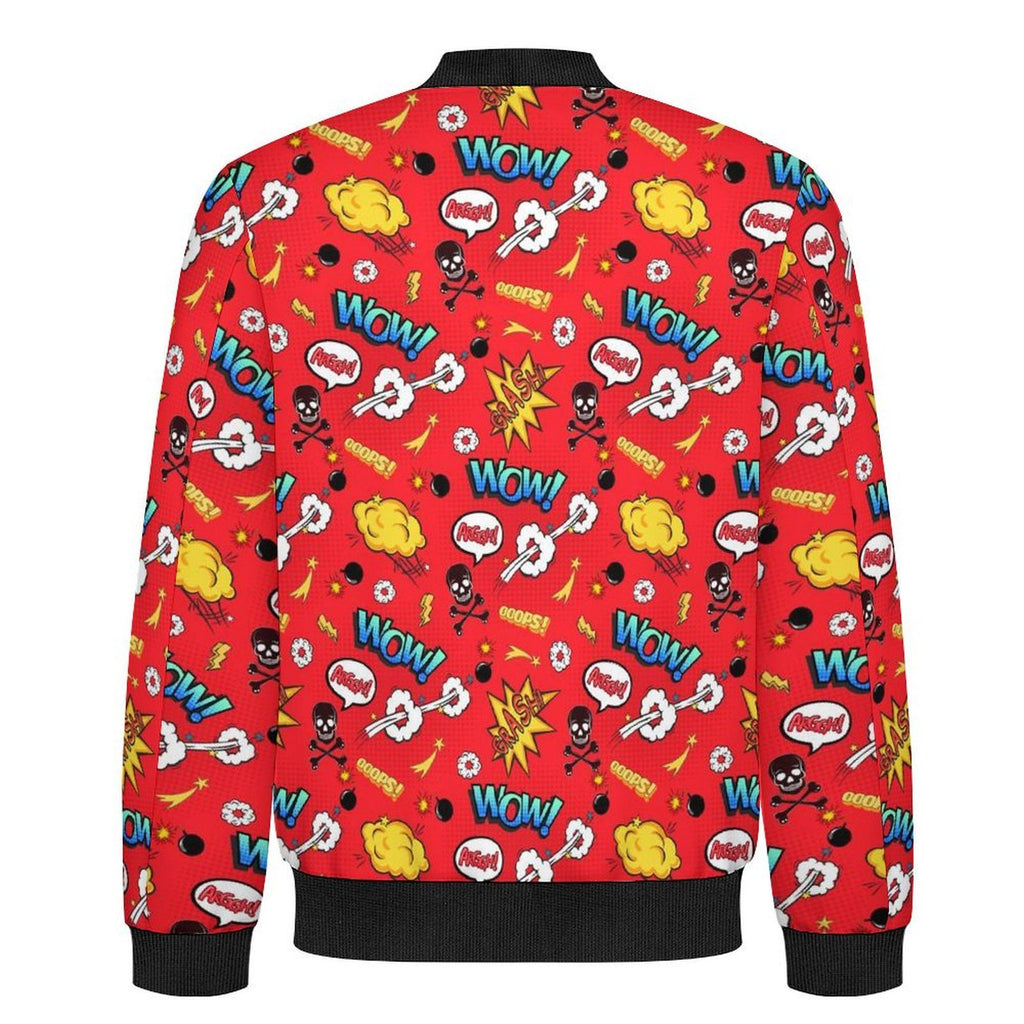 Comic Book Red Men's Casual Zip‑Up Bomber Jacket