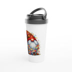 Christmas Gnome Wrapped In Lights - White 15oz Stainless Steel Travel Mug Christmas Travel Mug Christmas Globally Fulfilled