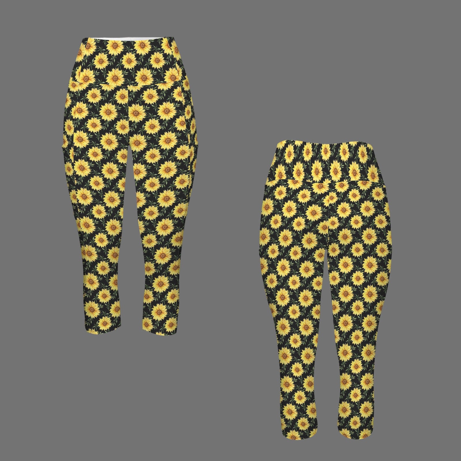 Painted Sunflower - Women's High Waist Pocket Capri Yoga Leggings