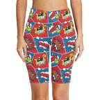 Comic Book Pop Women's Bike Shorts With Side Pockets Women's Bike Shorts comic Printed Offshore