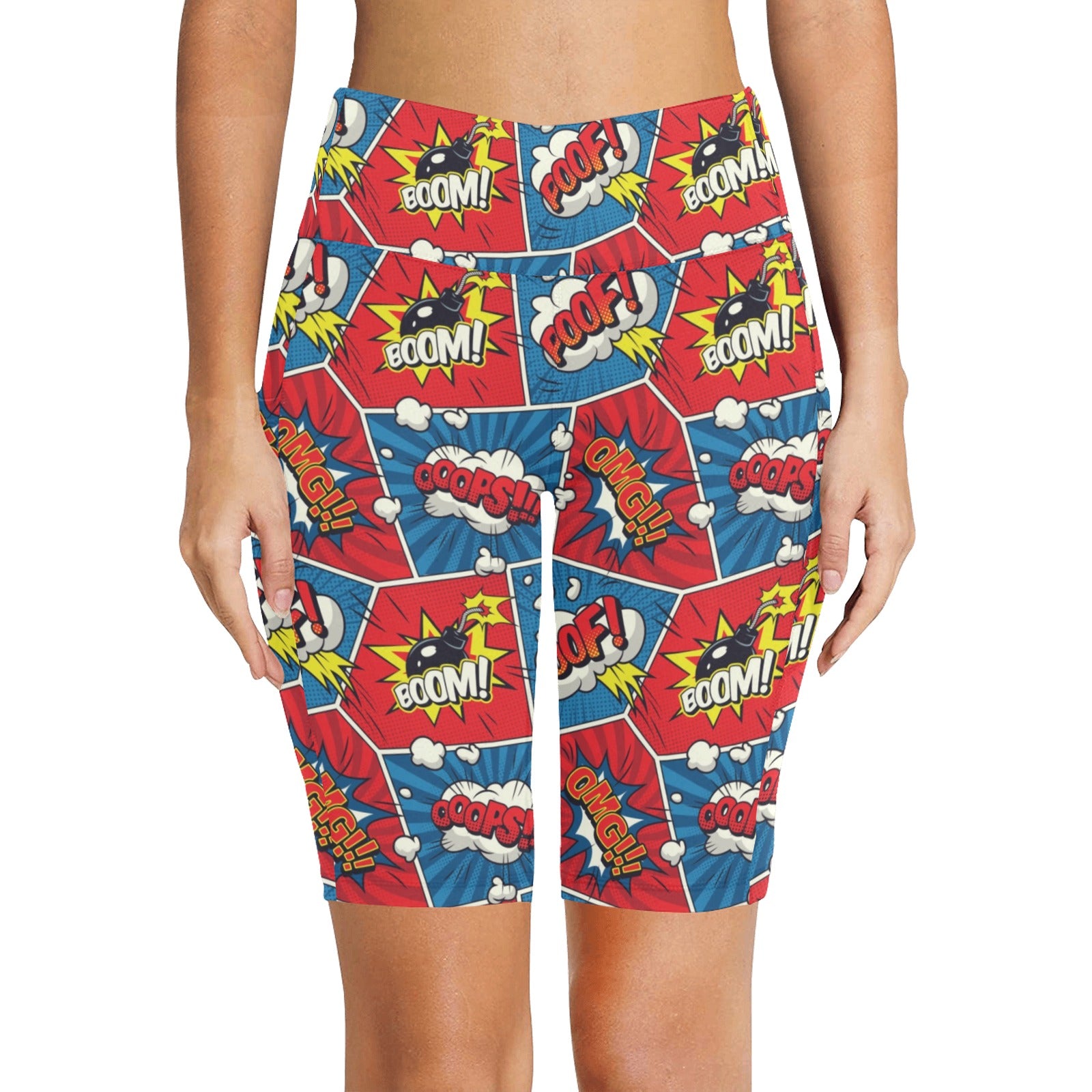 Comic Book Pop Women's Bike Shorts With Side Pockets Women's Bike Shorts comic Printed Offshore